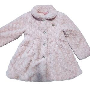 Juicy Couture Minky Coat Girls Size 7 Pink Button Up Collared Jacket Warm Lined